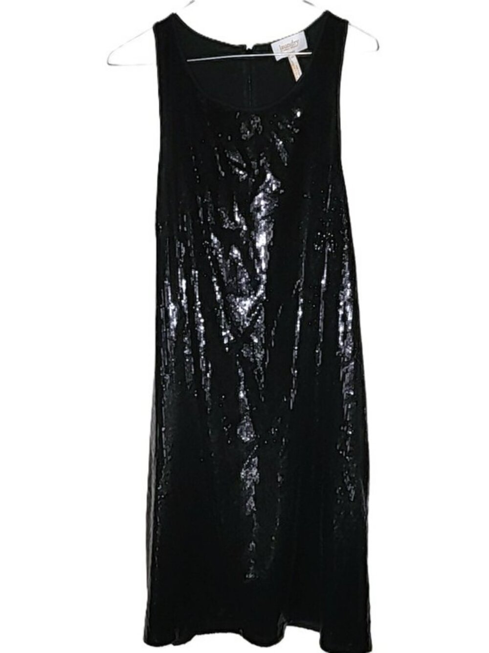 Laundry by Shelli Segal Black Sequined Sleeveless Shift Evening Dress Sz 14